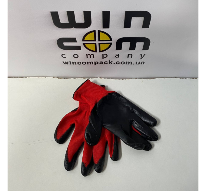 Перчатки нейлоновые с нитриловым покрытием (красно-черные)