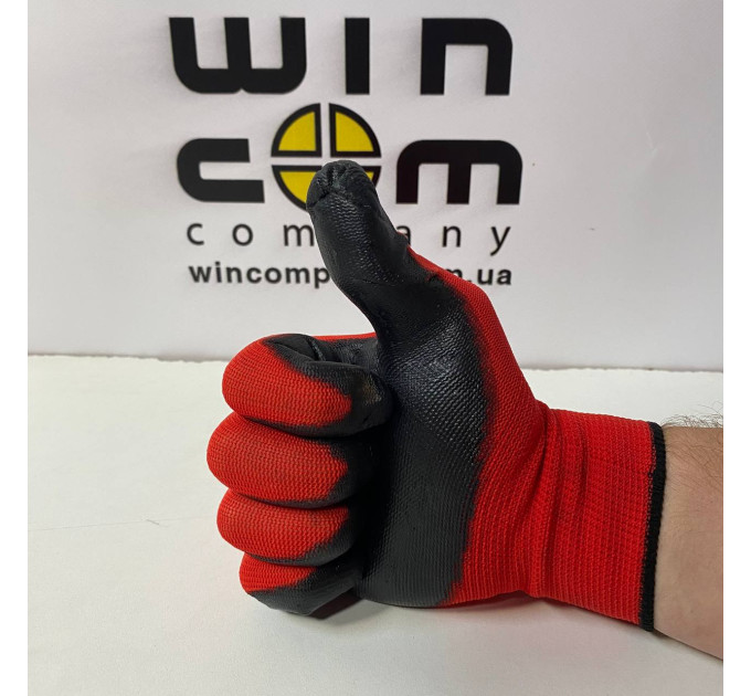 Перчатки нейлоновые с нитриловым покрытием (красно-черные)